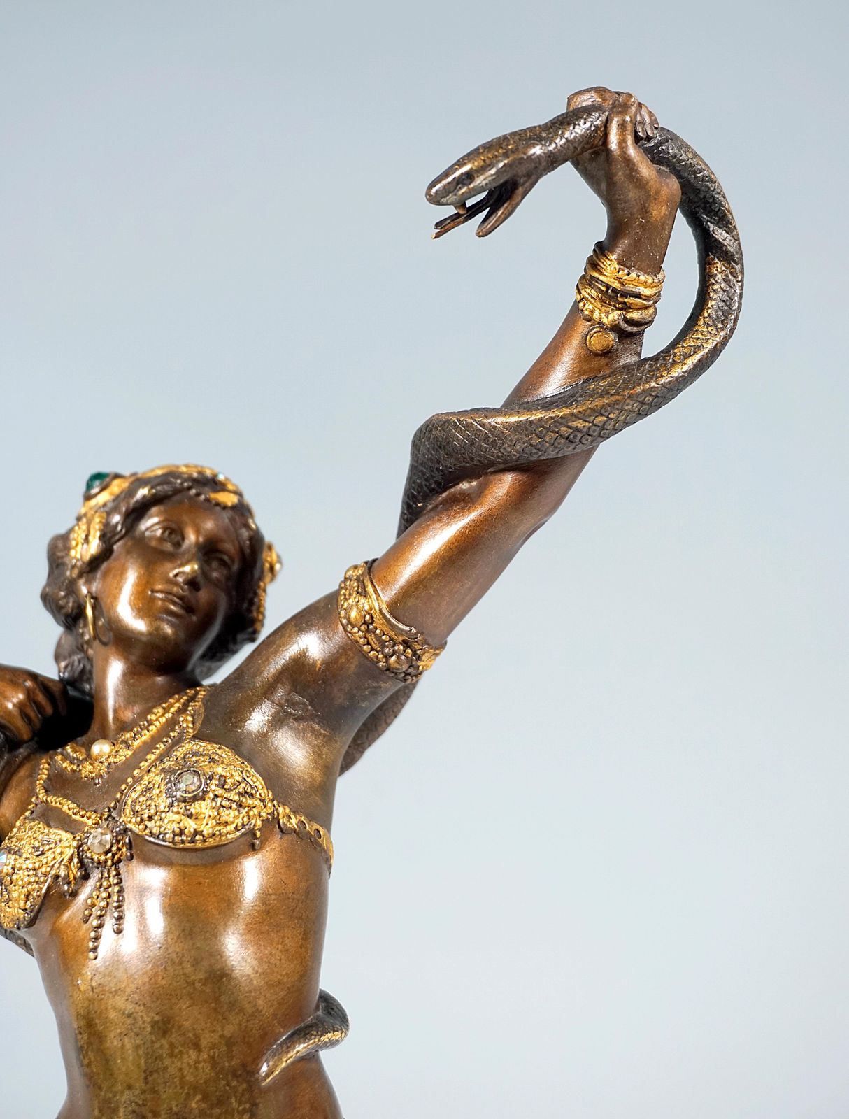 Viennese Bronze, Snake Dancer On Marble Base, By Franz Bergmann, Around 1910 photo buy