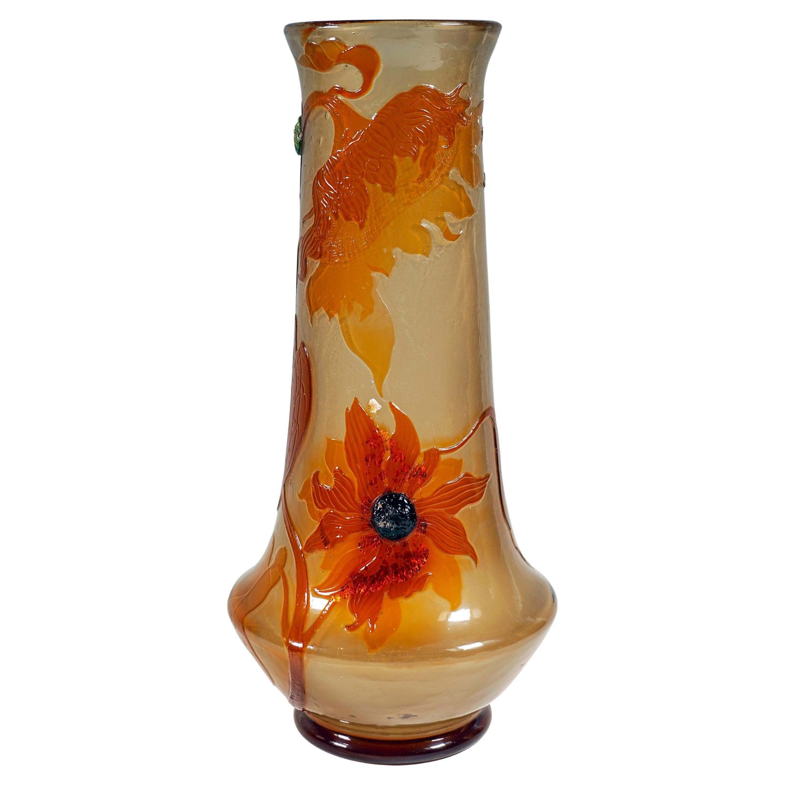 Large émile Gallé Art Nouveau Cameo Vase 'Helianthe', Nancy, France, Circa 1898
