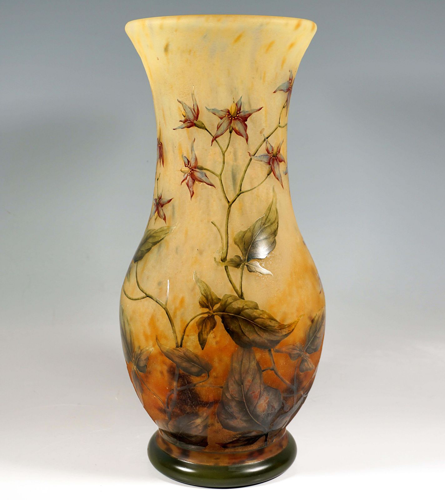 Large Art Nouveau Cameo Vase, Solanum Dulcamara Decor, Daum Nancy, France, 1910 photo furniture
