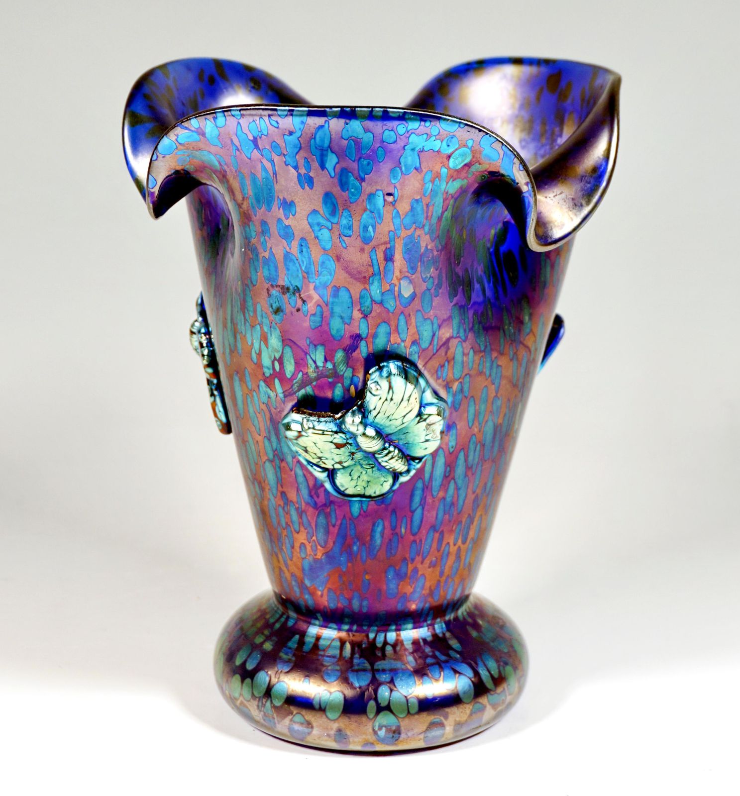 Loetz Art Nouveau Vase Cobalt Papillon With Applied Butterflies, Ca 1900 photo furniture