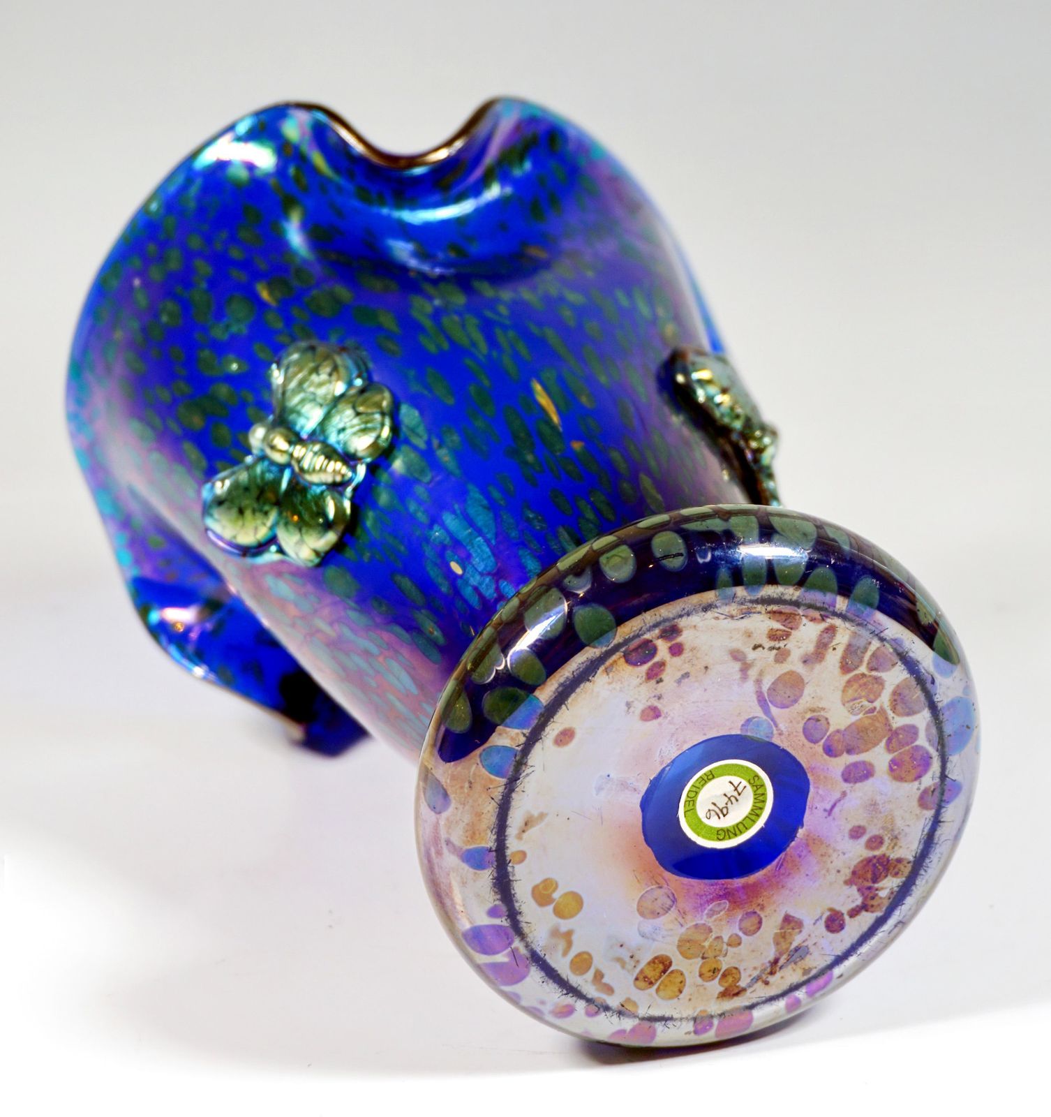 Loetz Art Nouveau Vase Cobalt Papillon With Applied Butterflies, Ca 1900 photo 2931.0