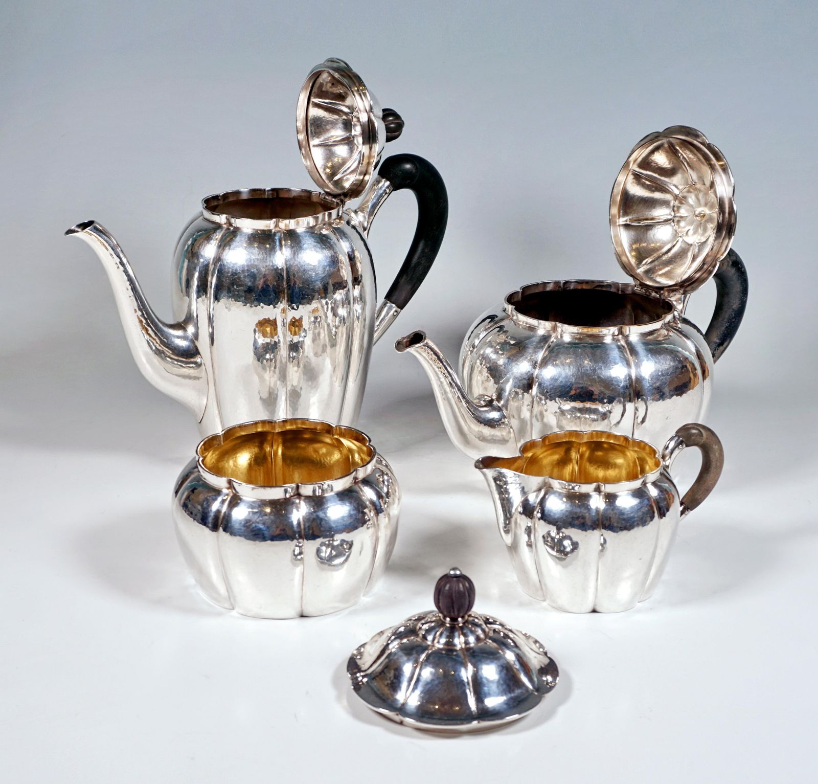 Art Déco Silver 5 Piece Coffee & Tea Set With Tray, Around 1920 photo buy