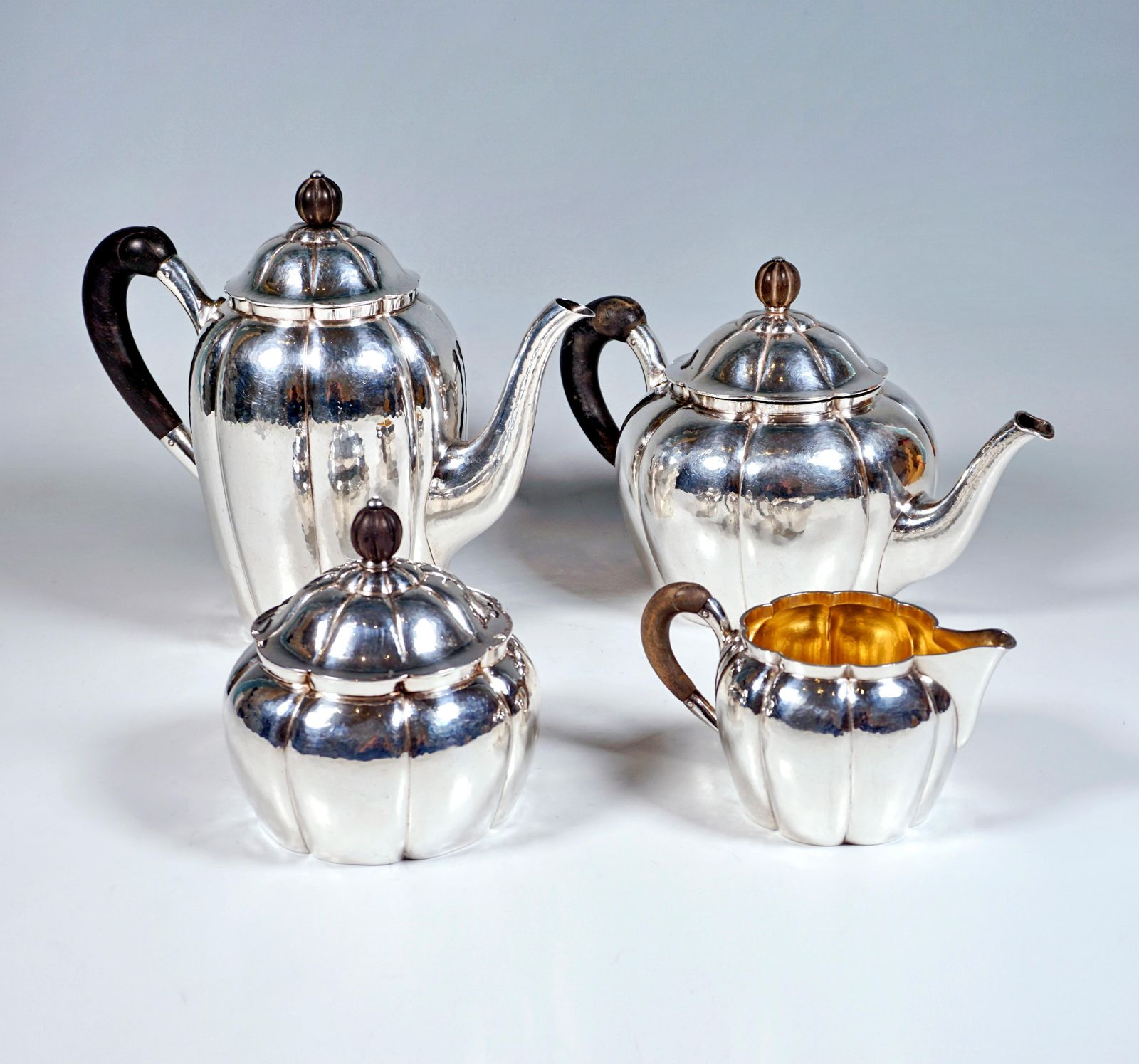 Art Déco Silver 5 Piece Coffee & Tea Set With Tray, Around 1920 photo vintage