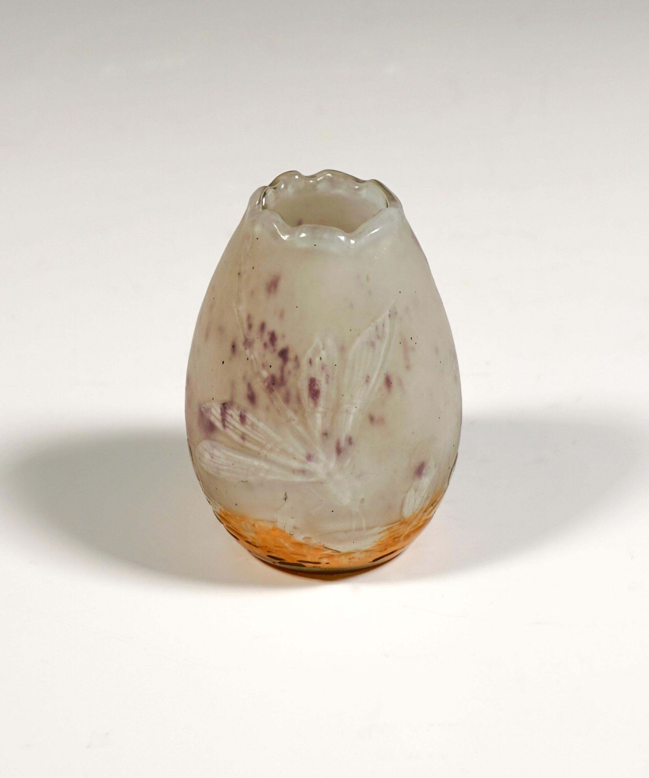 Daum Nancy Art Nouveau Cameo Egg Shaped Vase With Dragonfly Decor, France C 1895 photo furniture
