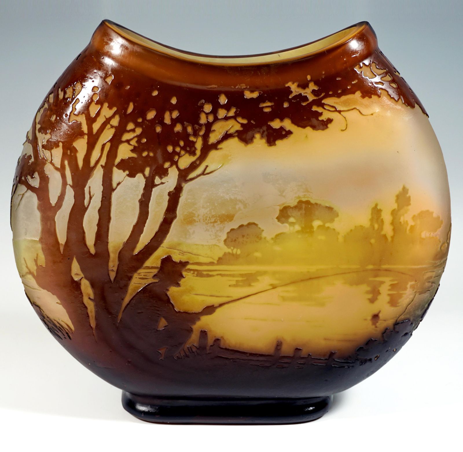 Large Round émile Gallé Art Nouveau Cameo Vase With Seascape Decor, France 1905 photo buy