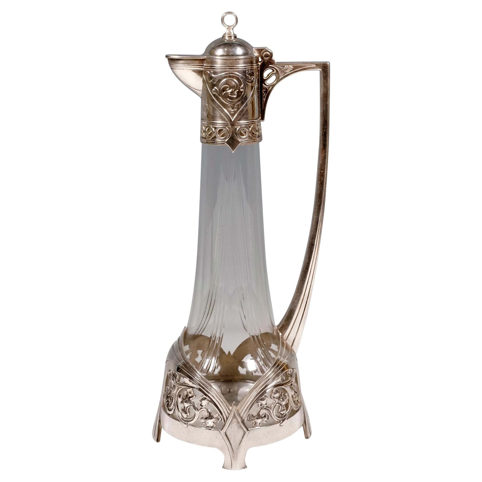 Art Nouveau Glass Decanter With Silver Plated Mount, Wmf, Germany, 1903 1910