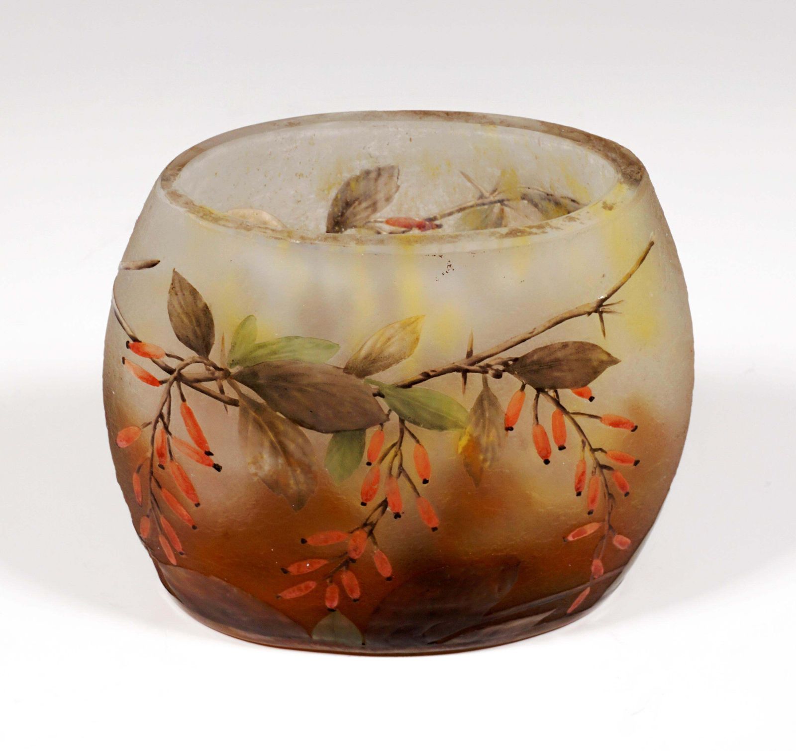 Art Nouveau Cameo Vase With Barberry Decor, Daum Nancy, France, 1900/05 photo for sale