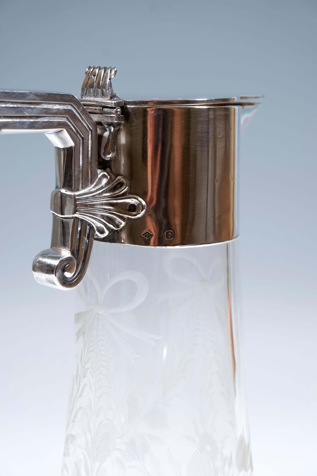 Pair Of Art Nouveau Glass Carafes With Silver Mounts, Gaston Bardiés Paris, 1900 photo vinterior