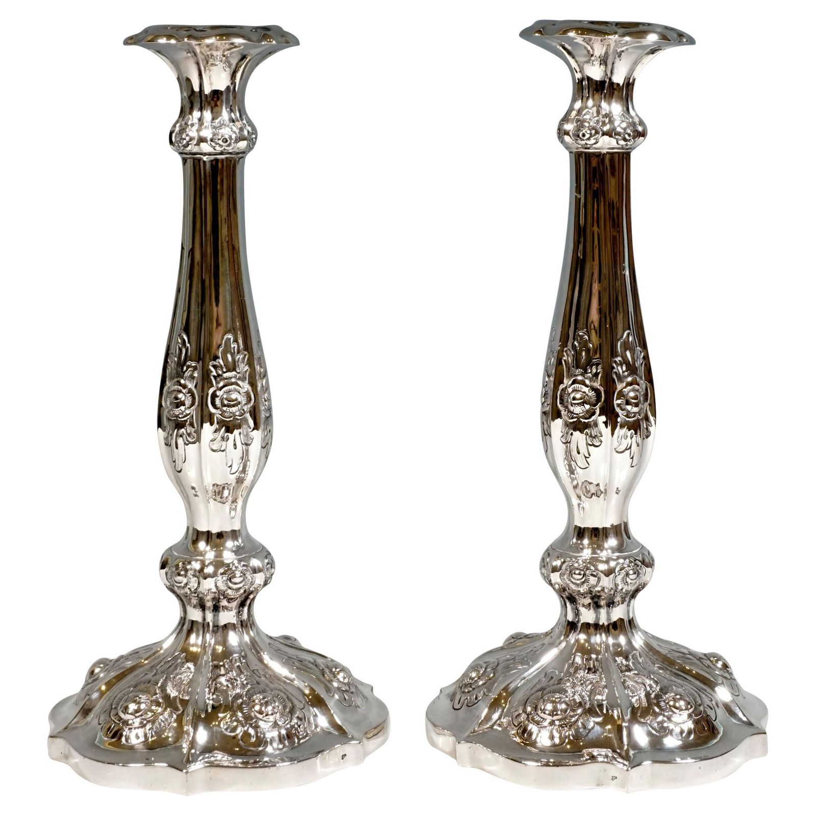 Pair Of Antique Vienna Biedermeier Silver Candle Holders, Dated 1856