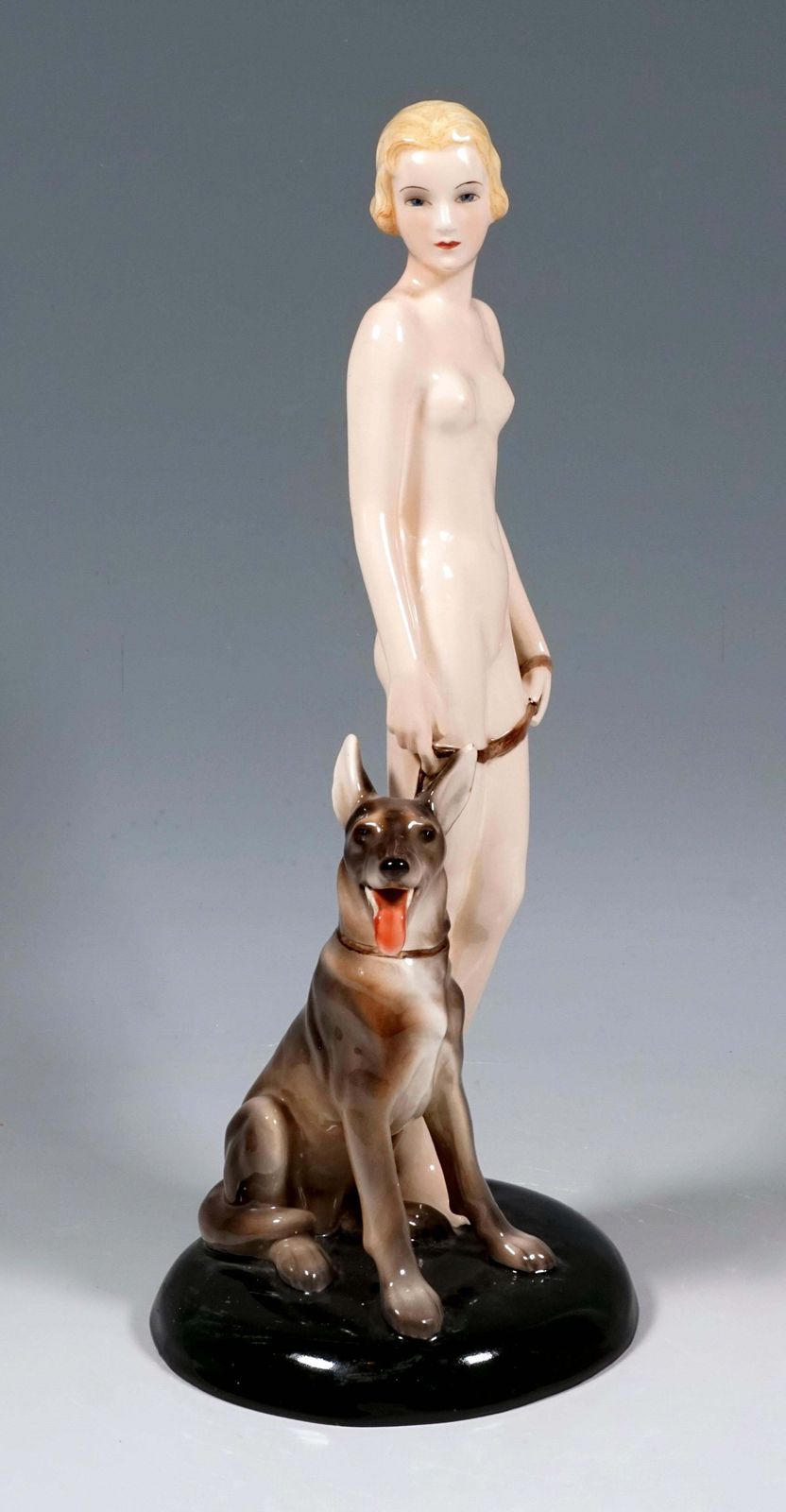 Goldscheider Art Deco Group Nude With Shepherd Dog, Lorenzl And Postl, Ca 1935 photo furniture