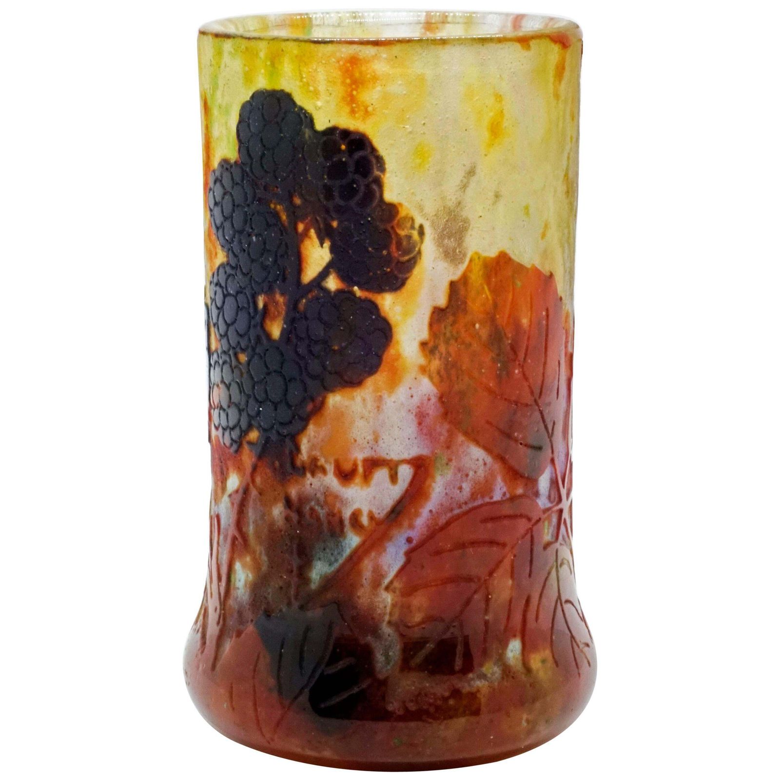 Art Nouveau Cameo Vase With Blackberry Decor, Daum Nancy, France, 1900 1905