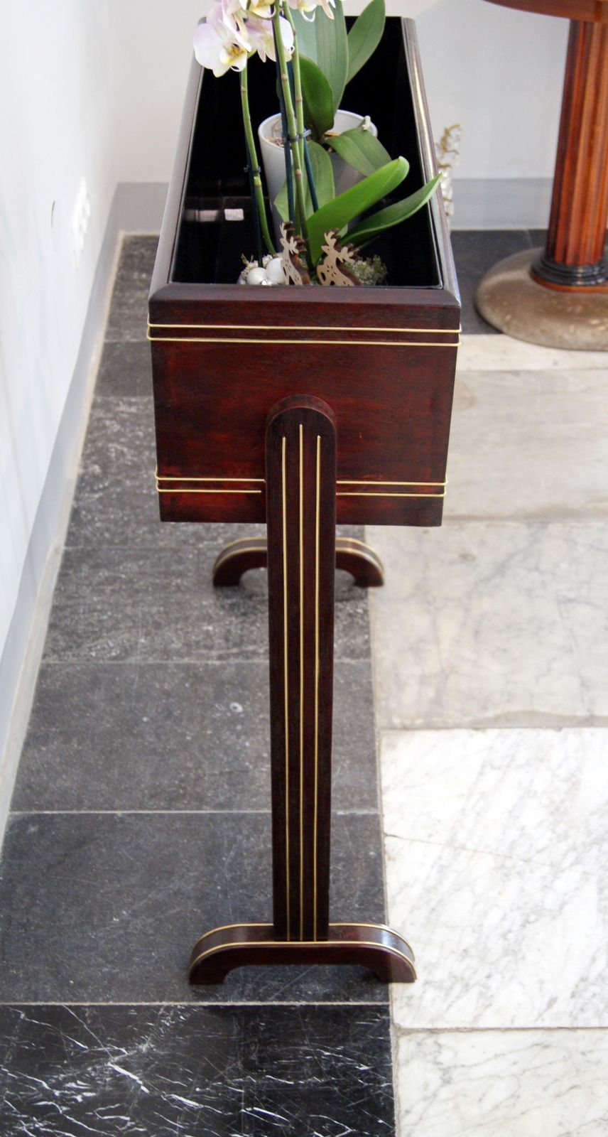Art Nouveau Flower Container Mahogany Stained Brass Inlays Vienna, Circa 1915 photo Home Decor