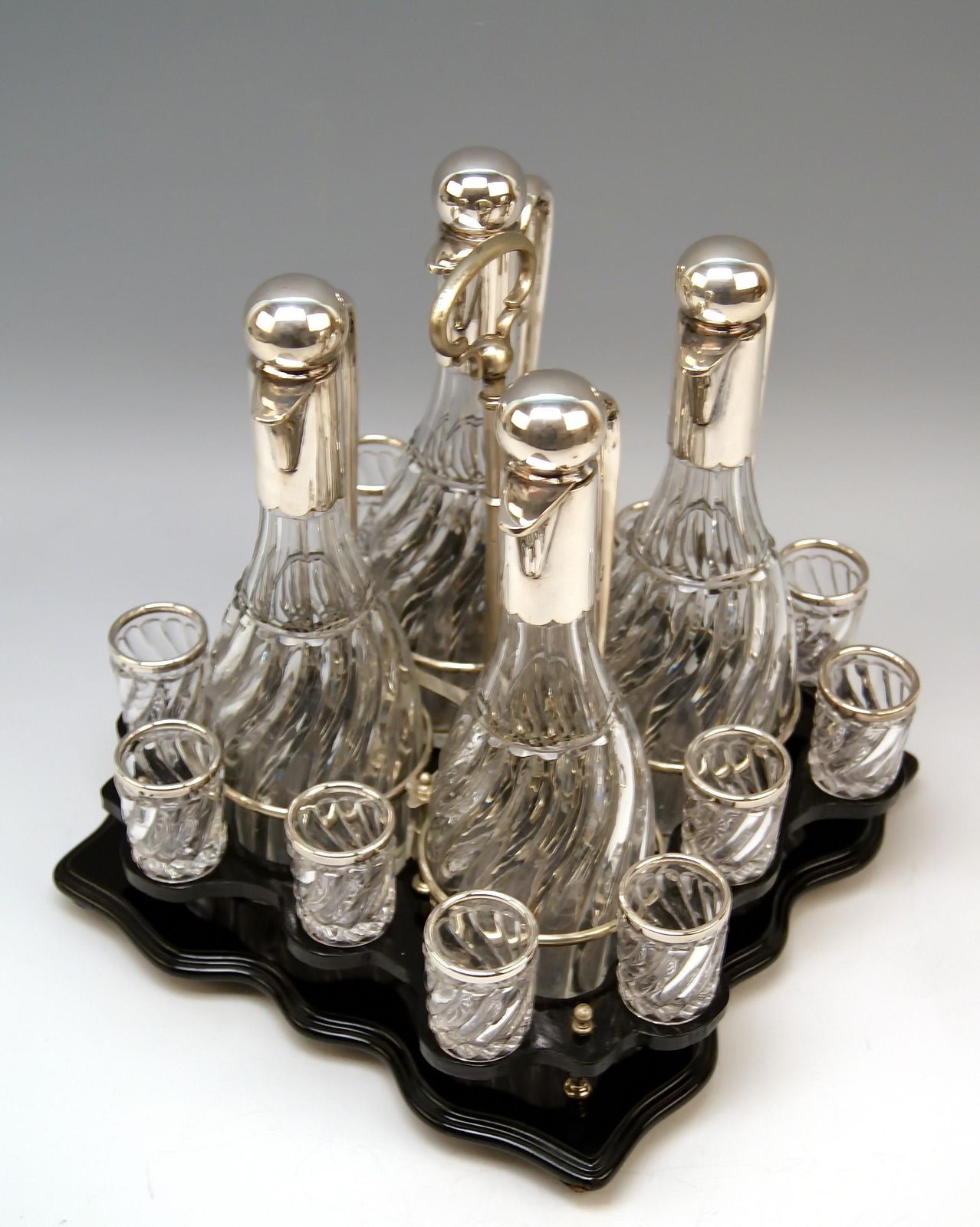Silver Vienna Liqueur Set Decanters Glasses Sixteen Pieces Showcase Made 1905 photo vinterior