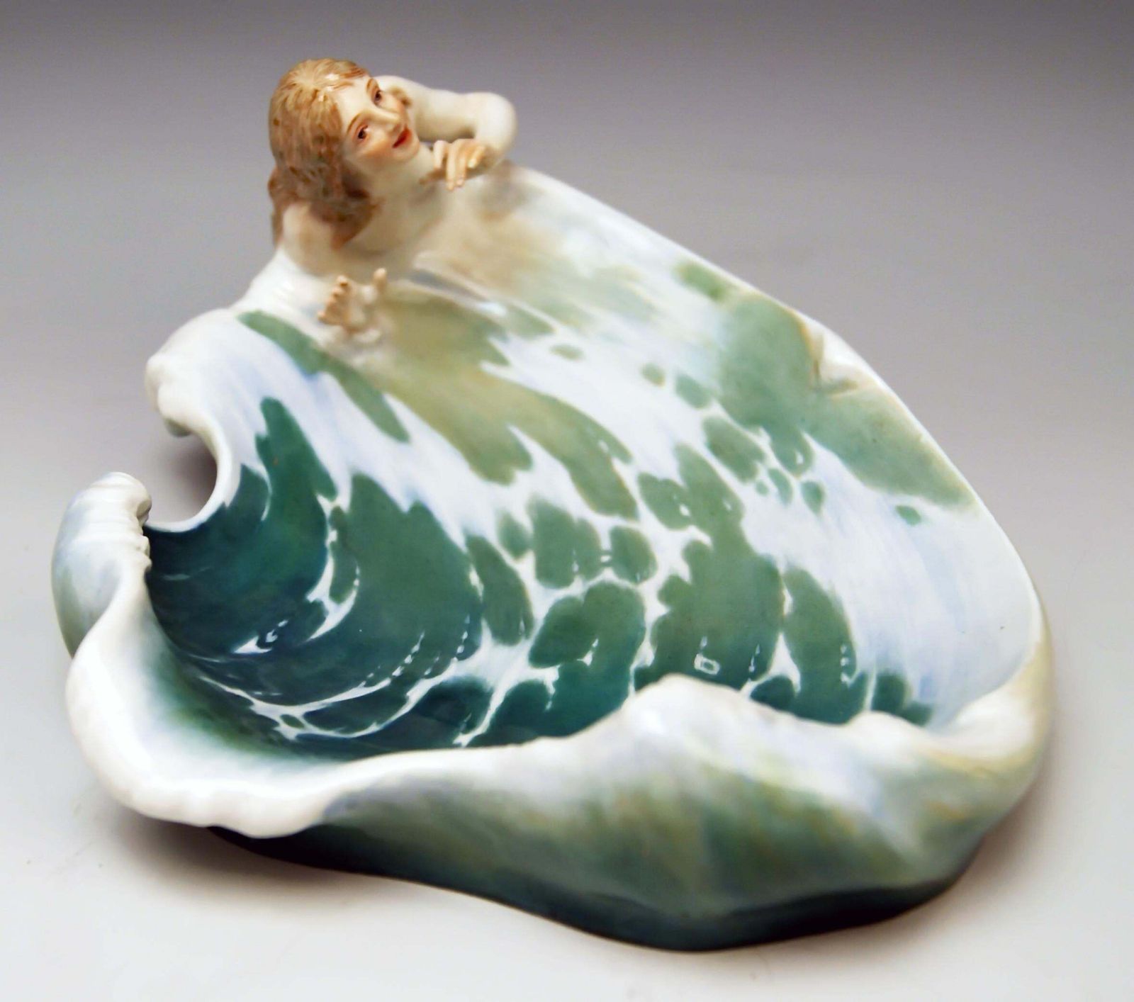 Meissen The Wave Art Nouveau Bowl Figurine Henschtel Konrad Q 169, Circa 1900 photo vinterior