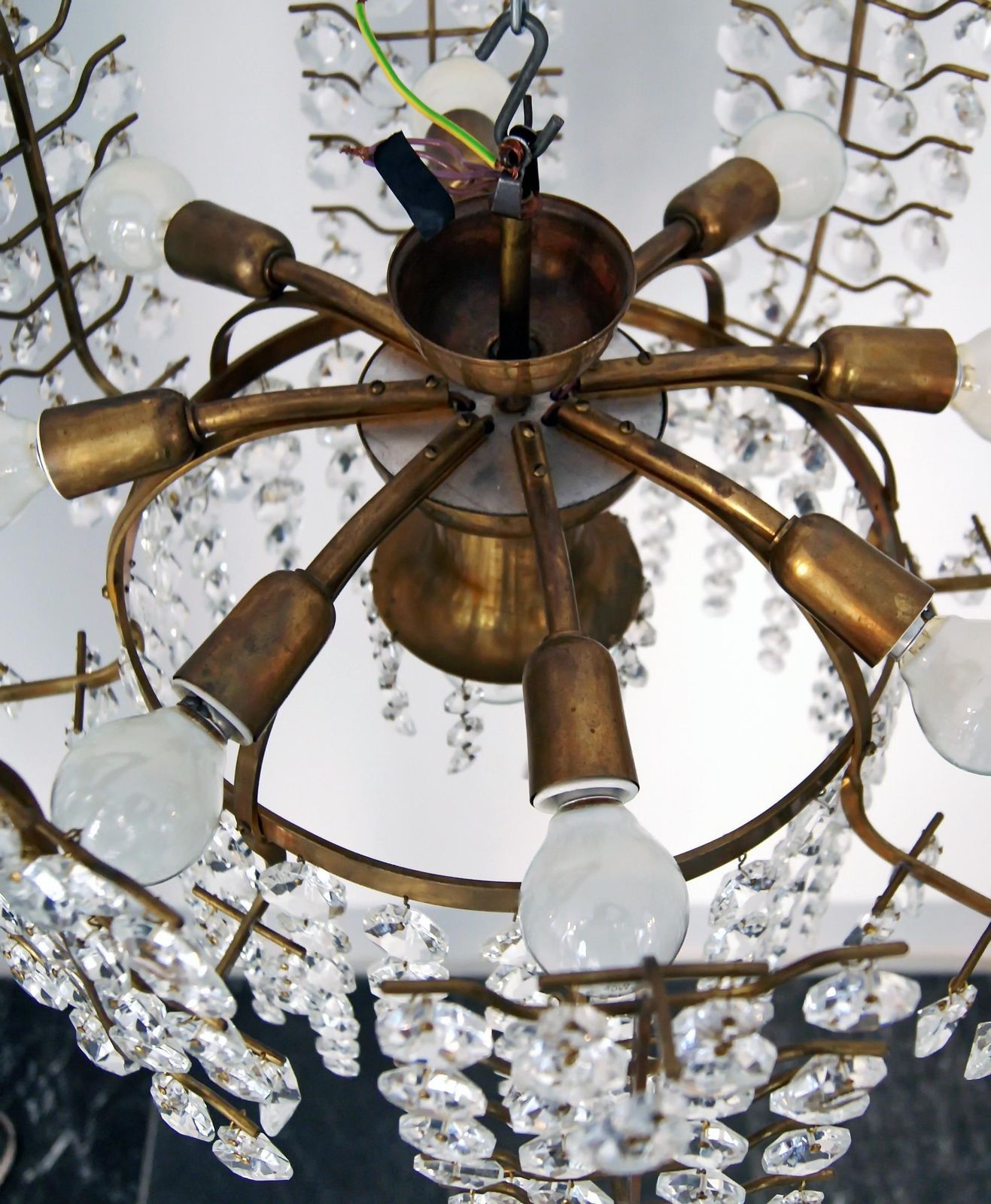 Stunning Crystal Glass Chandelier Nine Bulb Sockets Bakalowits Vienna, 1950 photo vintage