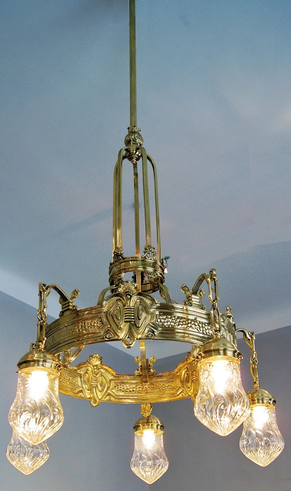Art Nouveau Lustre Chandelier Candelabrum Five Bulbs Vienna Austria Made photo furniture