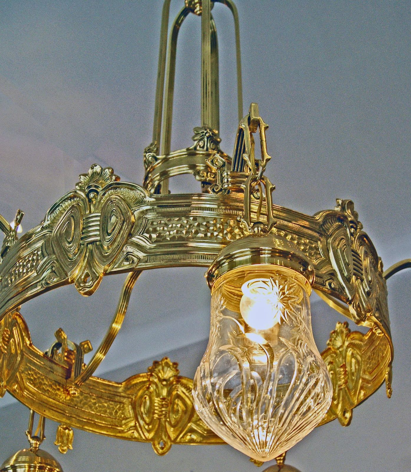 Art Nouveau Lustre Chandelier Candelabrum Five Bulbs Vienna Austria Made photo Lighting