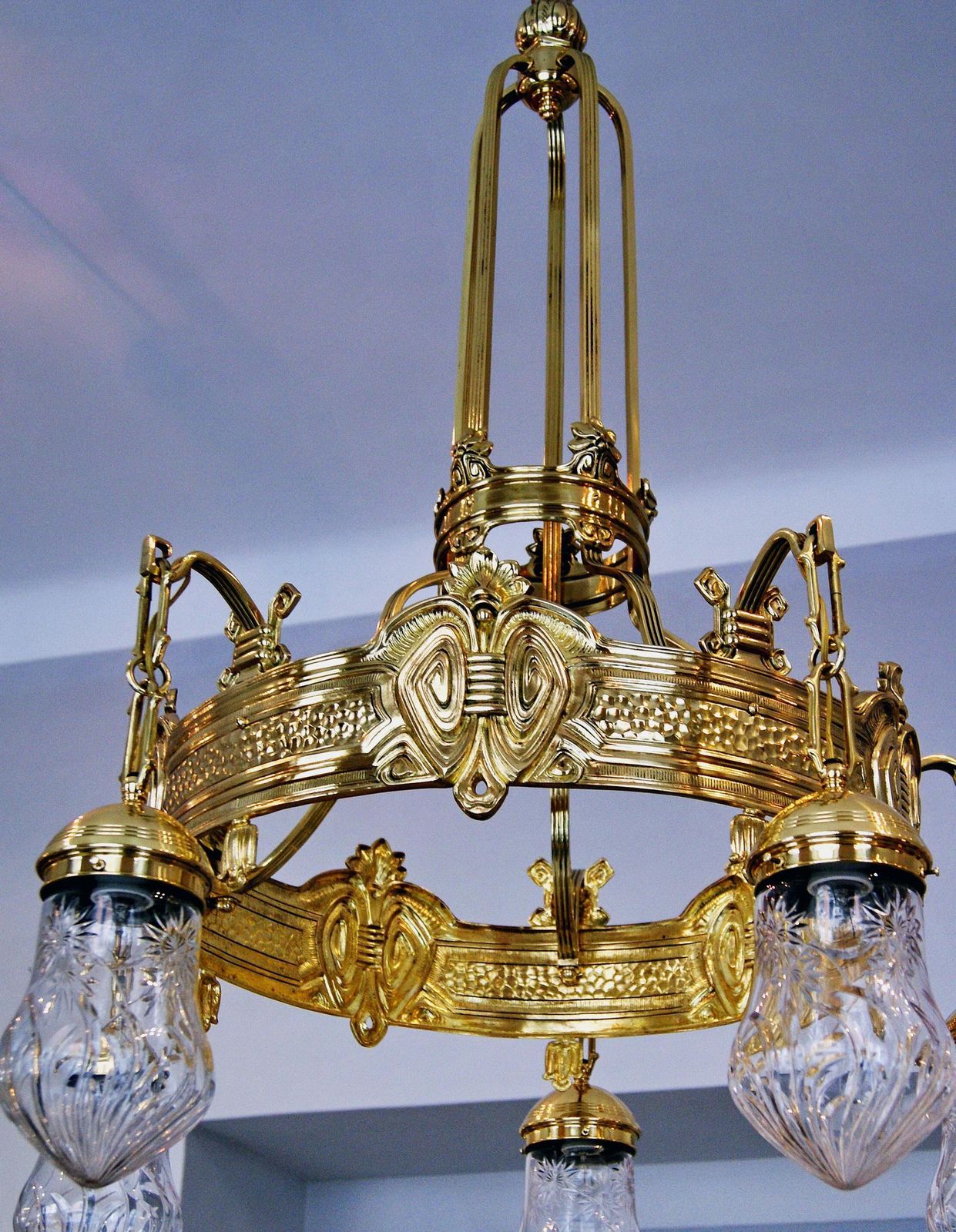 Art Nouveau Lustre Chandelier Candelabrum Five Bulbs Vienna Austria Made photo 7905.0