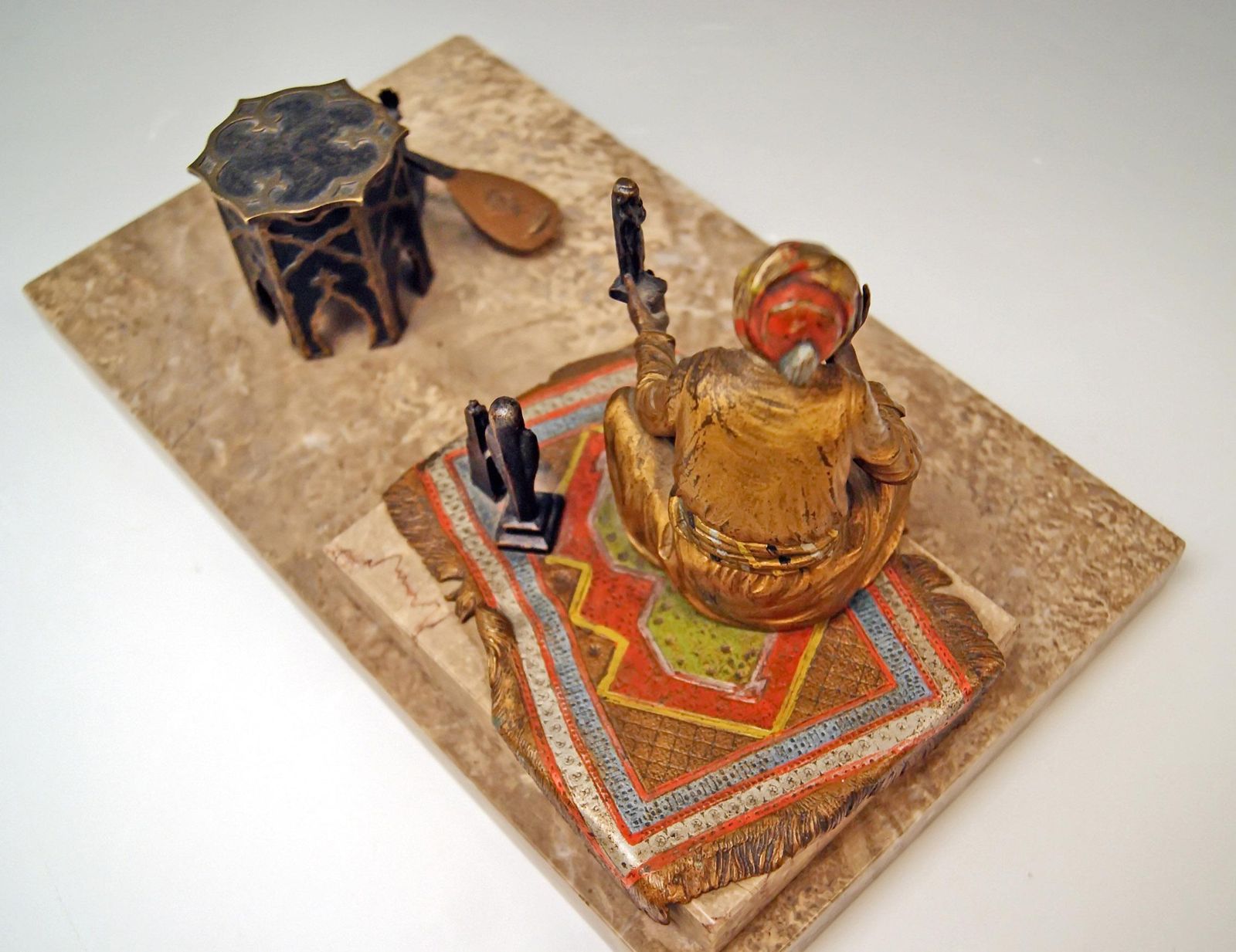 Vienna Bergman Bronze Arab Man On Carpet Selling Egypt Antiquities, Circa 1890 photo vintage