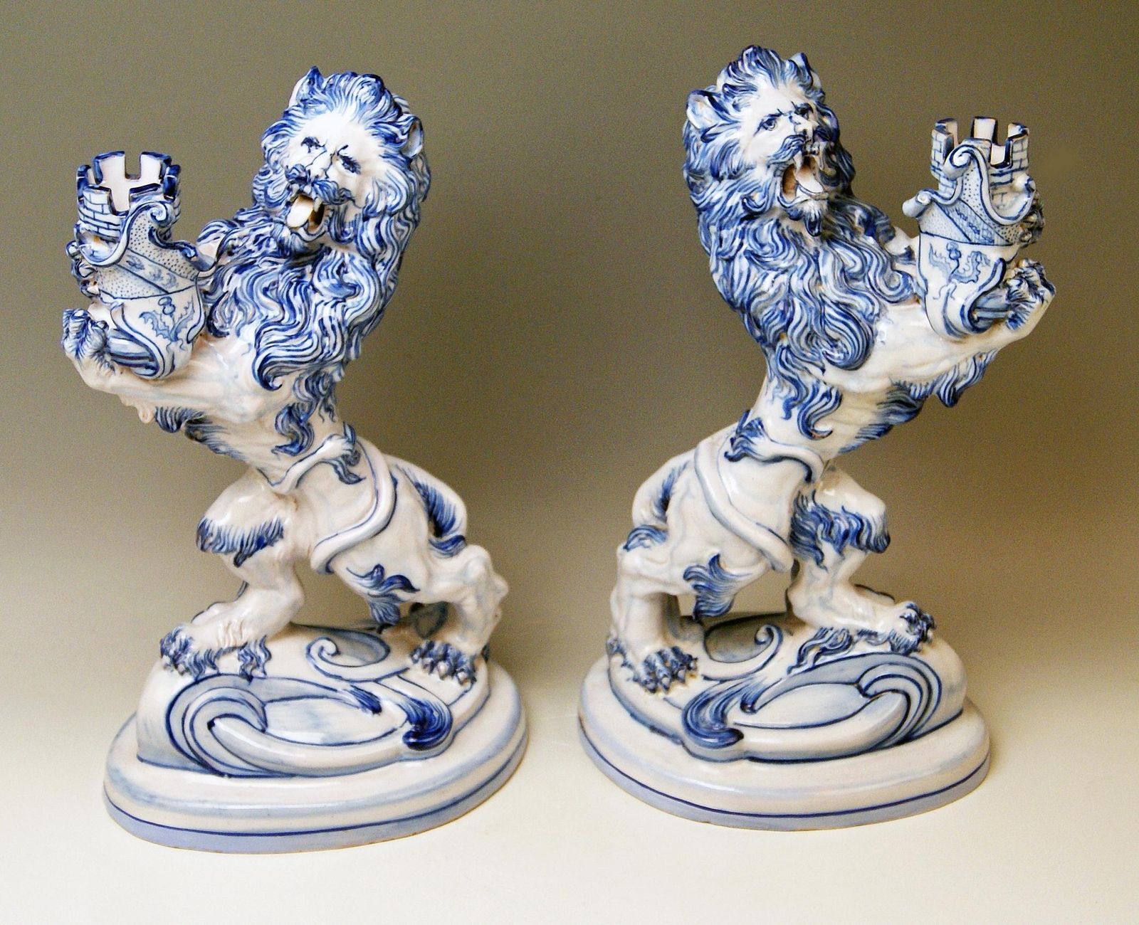 Pair Of Galle Nancy St. Clement Faience Walking & Roaring Lions Gallé Circa 1892 photo vinterior