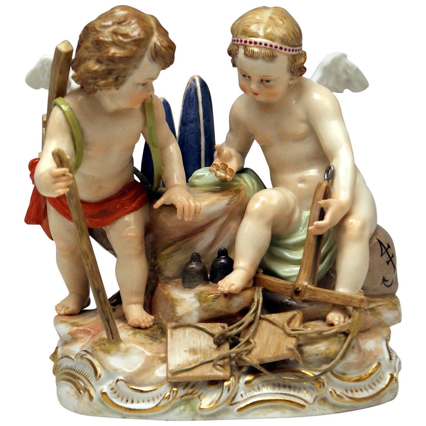 Meissen Figurines Cherubs Allegory Of Trading Model C42 By Schoenheit