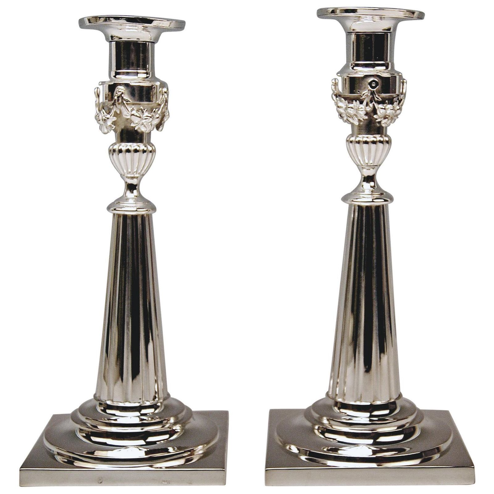 Silver Pair Of Candlesticks Period Of Classizism Augsburg Germany Haller