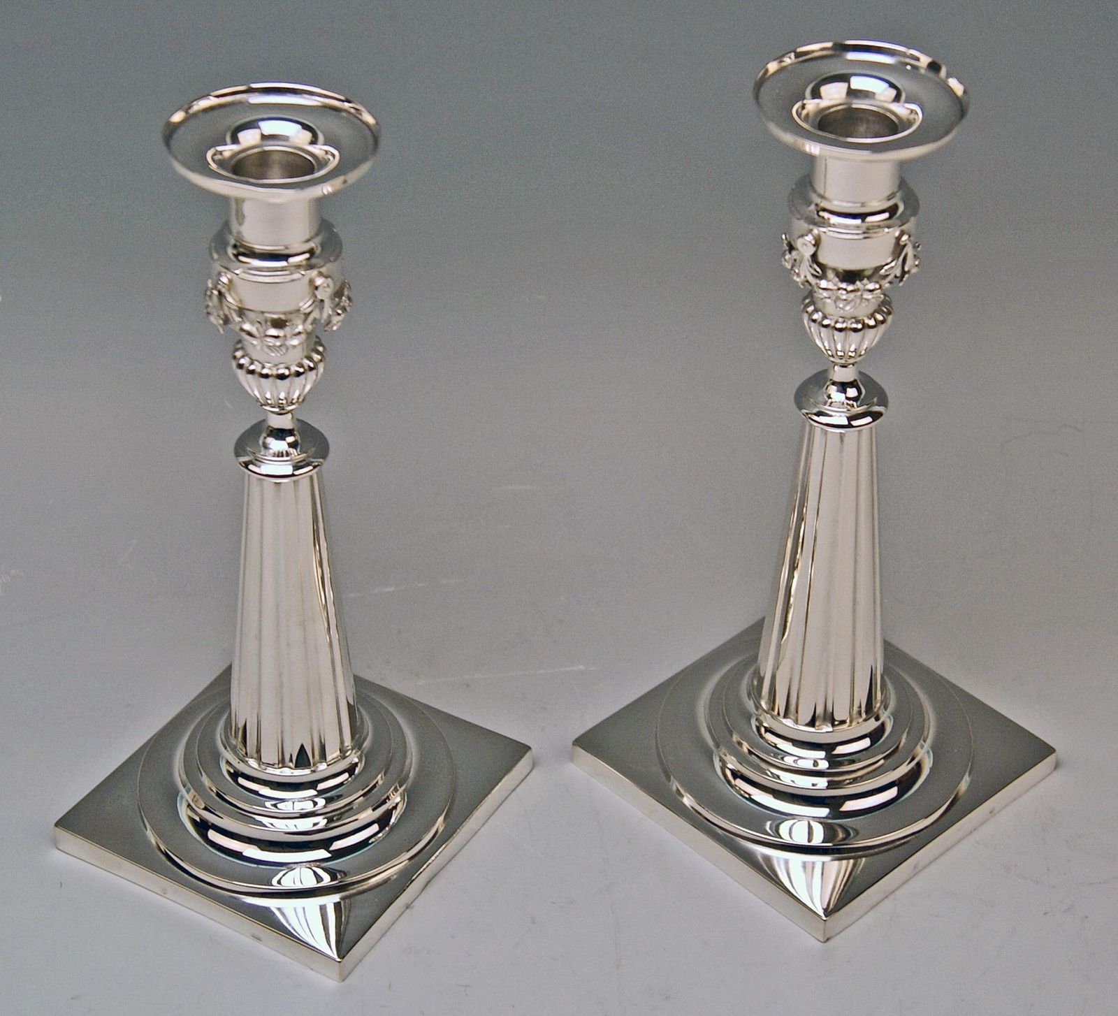 Silver Pair Of Candlesticks Period Of Classizism Augsburg Germany Haller photo for sale
