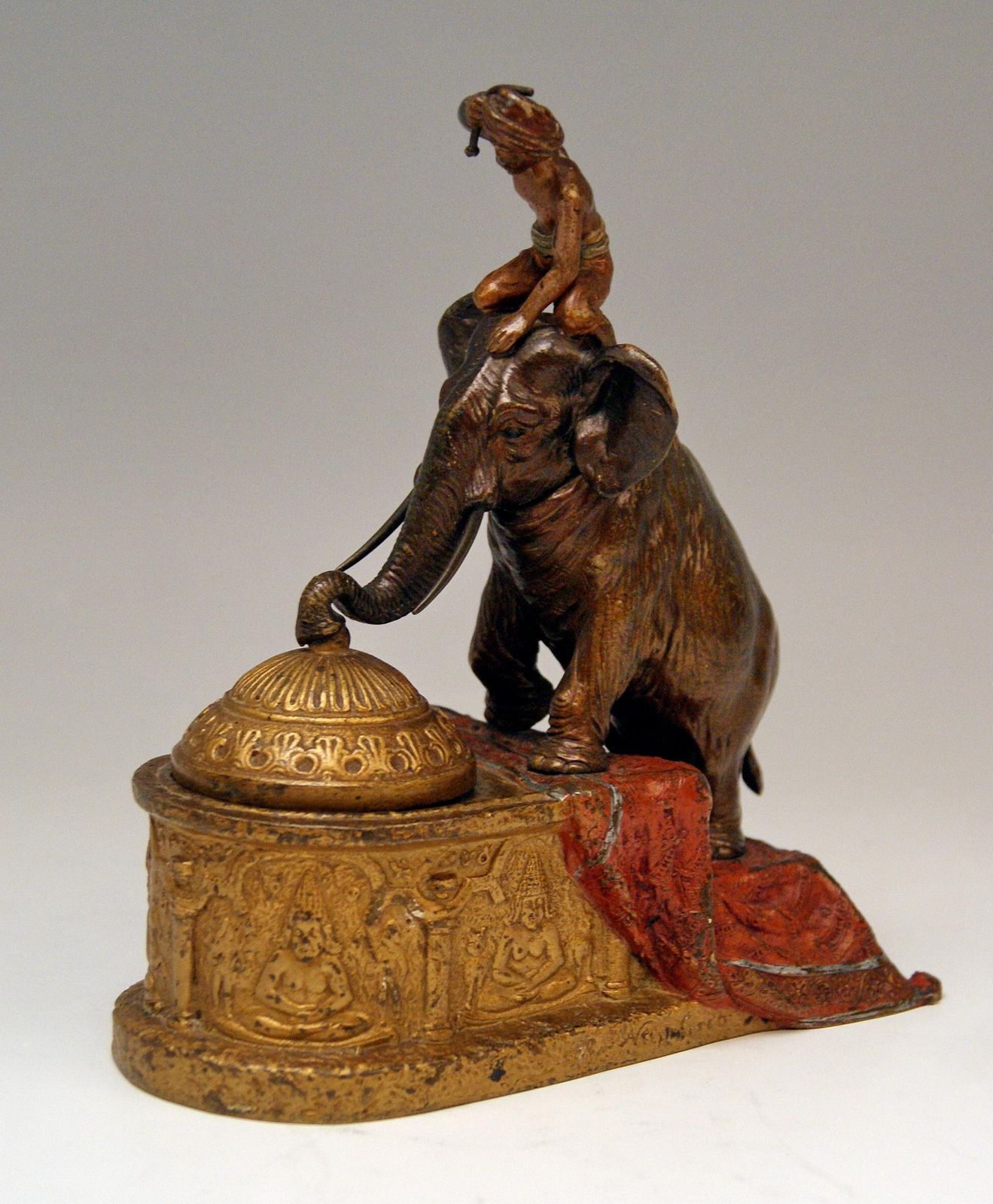Vienna Bergman Bronze Indian Man On Elephant Inkstand Inkwell Inkpot, Circa 1880 photo furniture