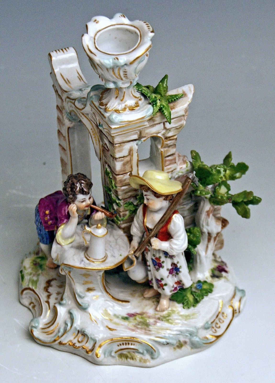 Meissen Candlestick With Figurines Gardener Children Model R 185, Circa 1870 photo 1687.0