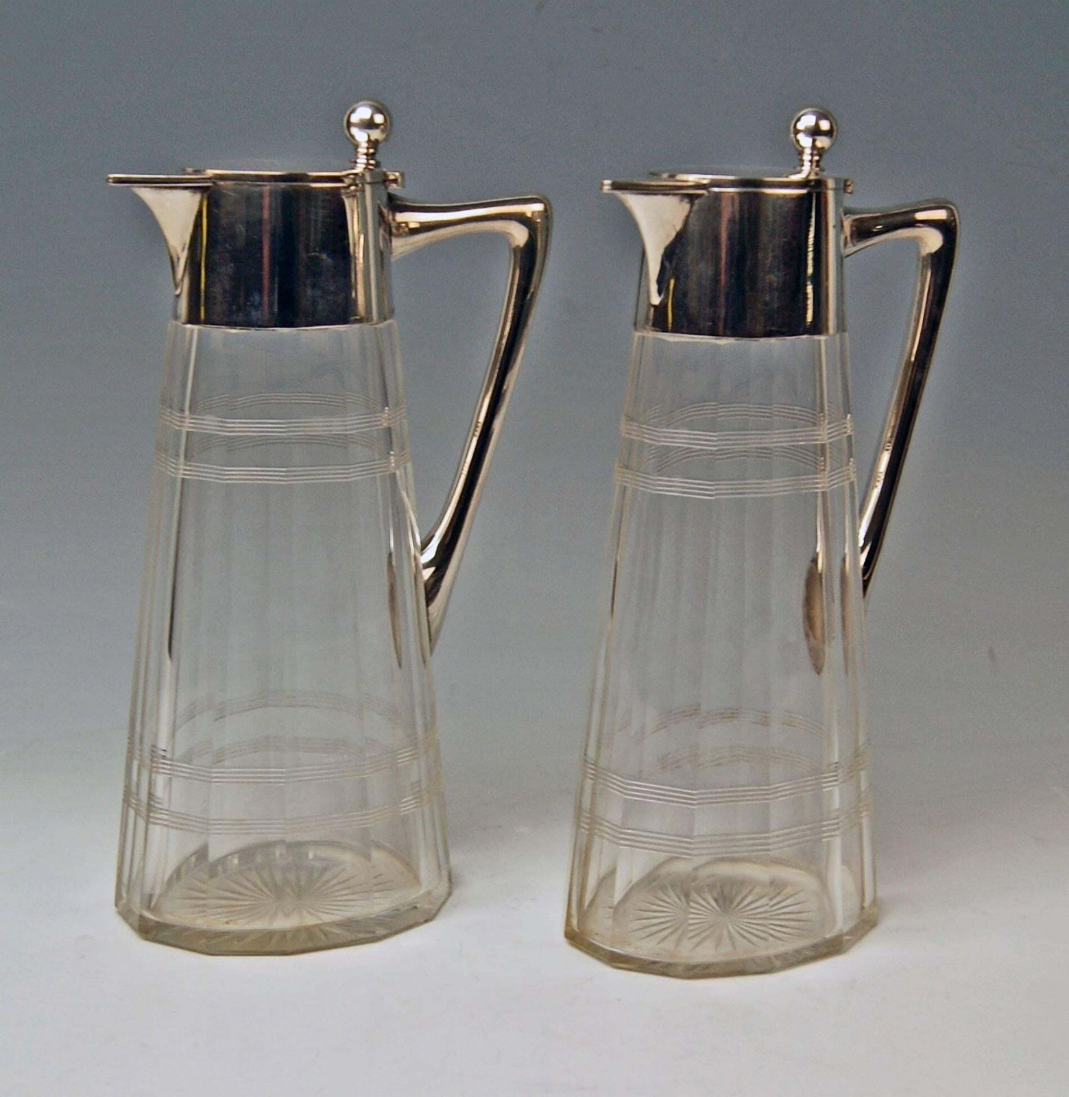 Silver Pair Of Glass Decanters Wilhelm Binder Art Nouveau Germany Circa 1900 photo Home Decor