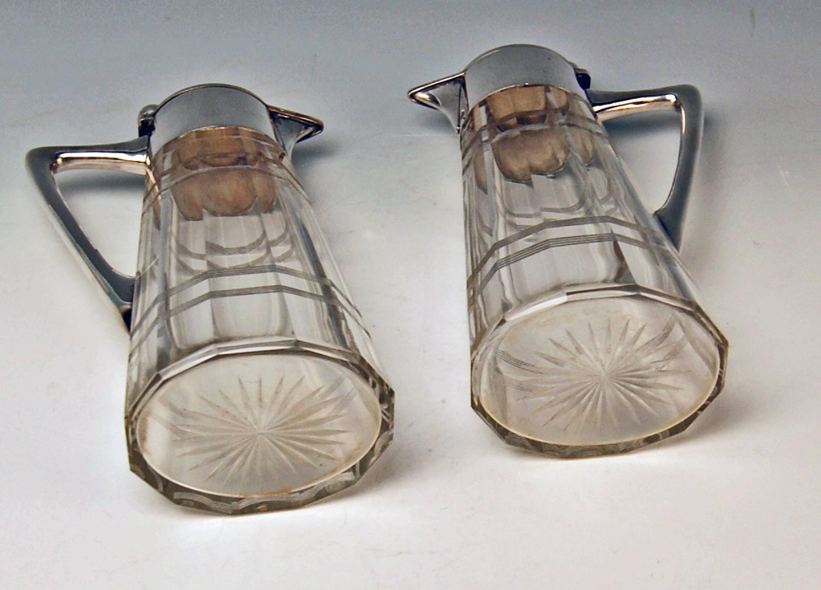 Silver Pair Of Glass Decanters Wilhelm Binder Art Nouveau Germany Circa 1900 photo 2398.0