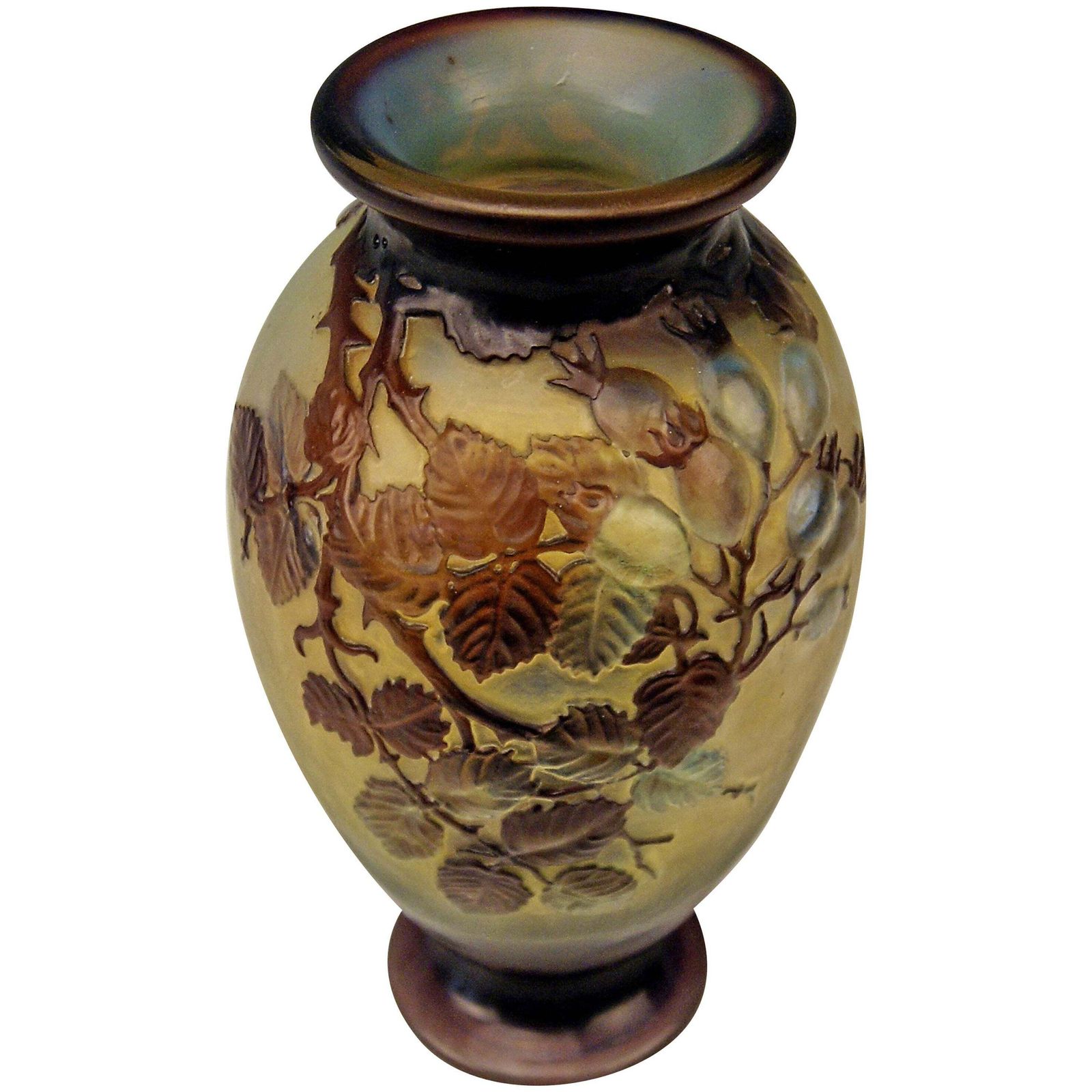 Emile Galle Soufflé Vase Gallé Nancy Art Nouveau Wild Rose France C.1925
