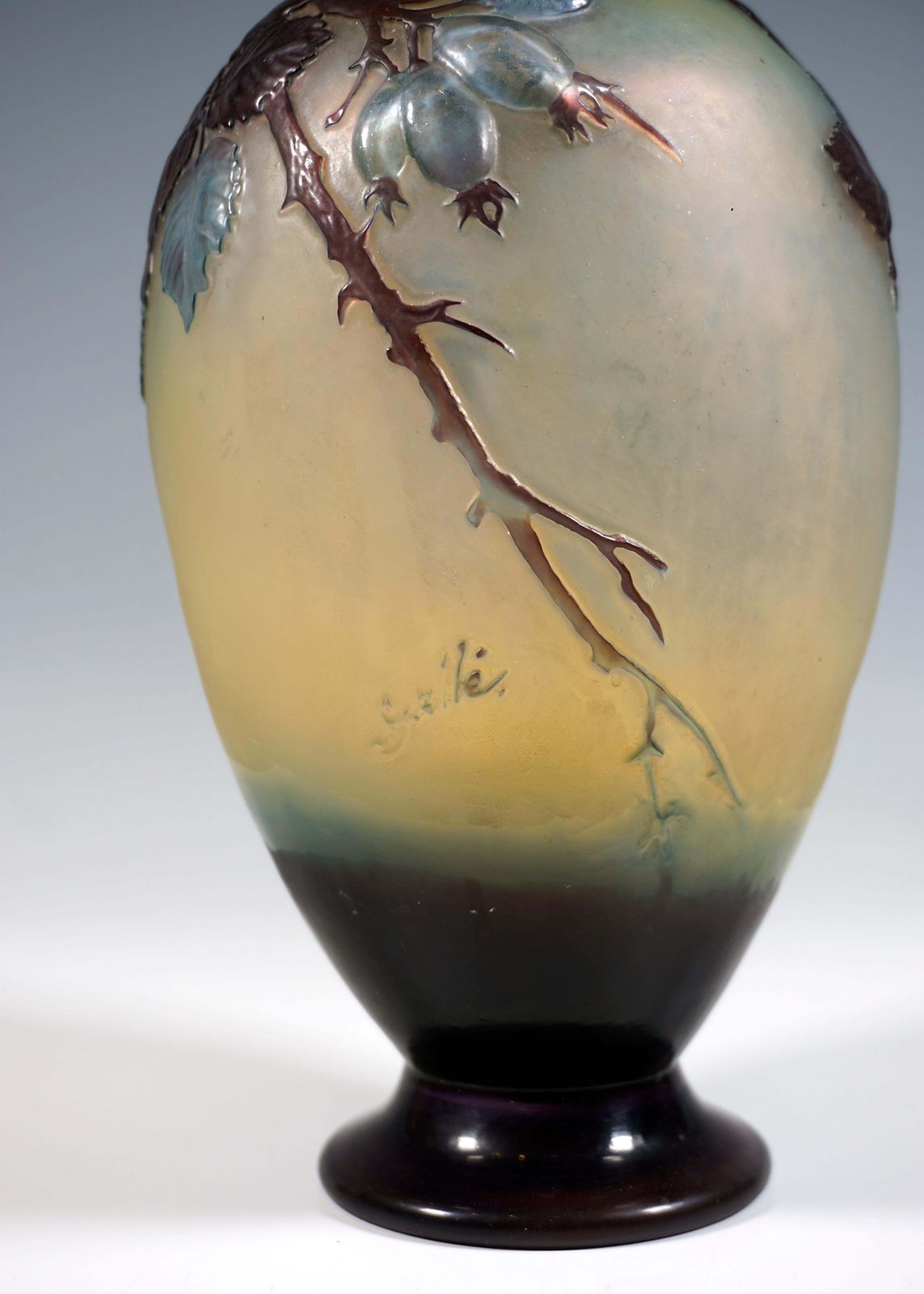 Emile Galle Soufflé Vase Gallé Nancy Art Nouveau Wild Rose France C.1925 photo vinterior