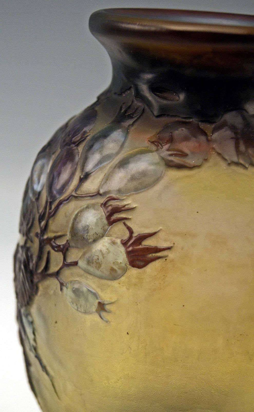 photo for sale Emile Galle Soufflé Vase Gallé Nancy Art Nouveau Wild Rose France C.1925