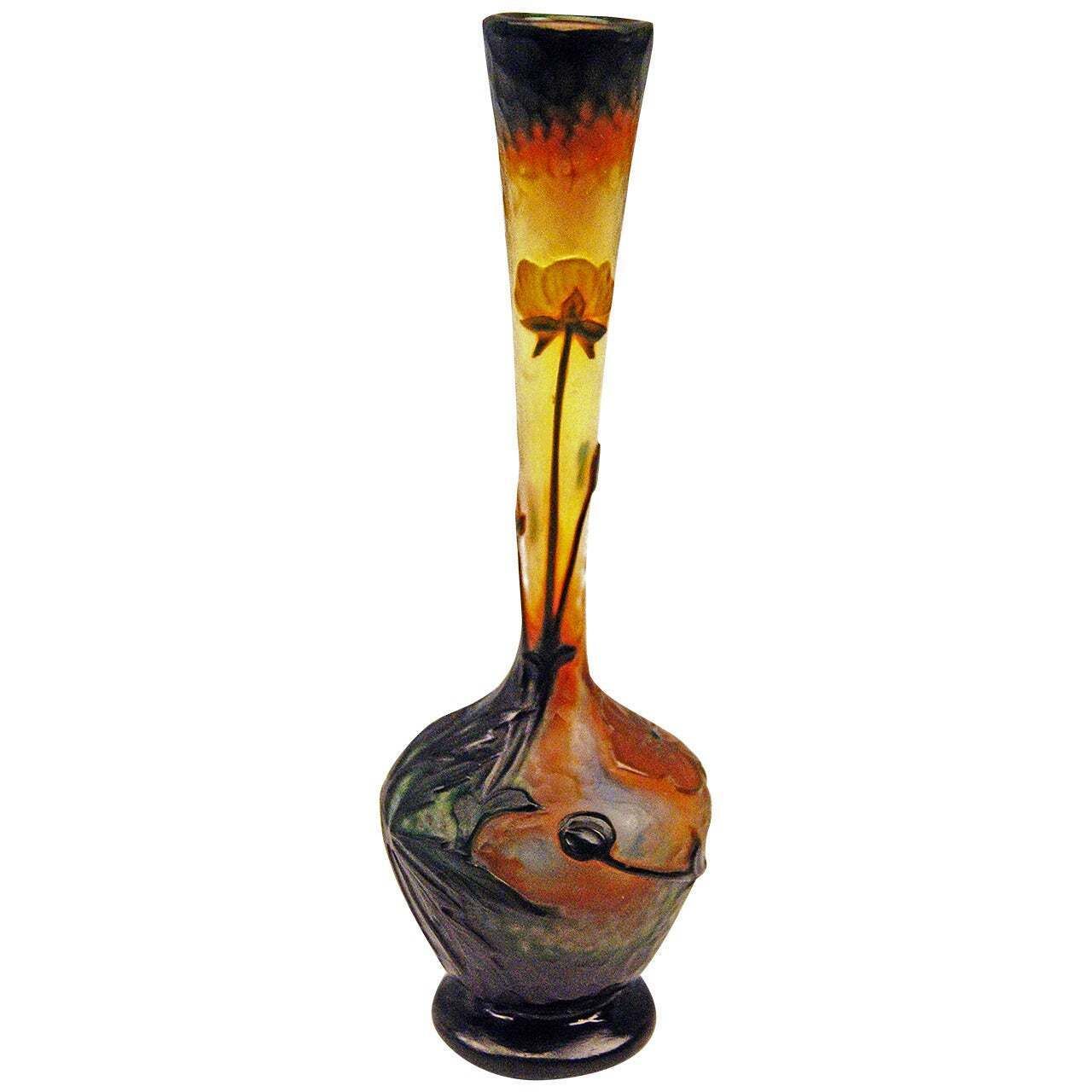 Daum Nancy Vase Flowers, Art Nouveau, France Lorraine, Circa 1895 1900
