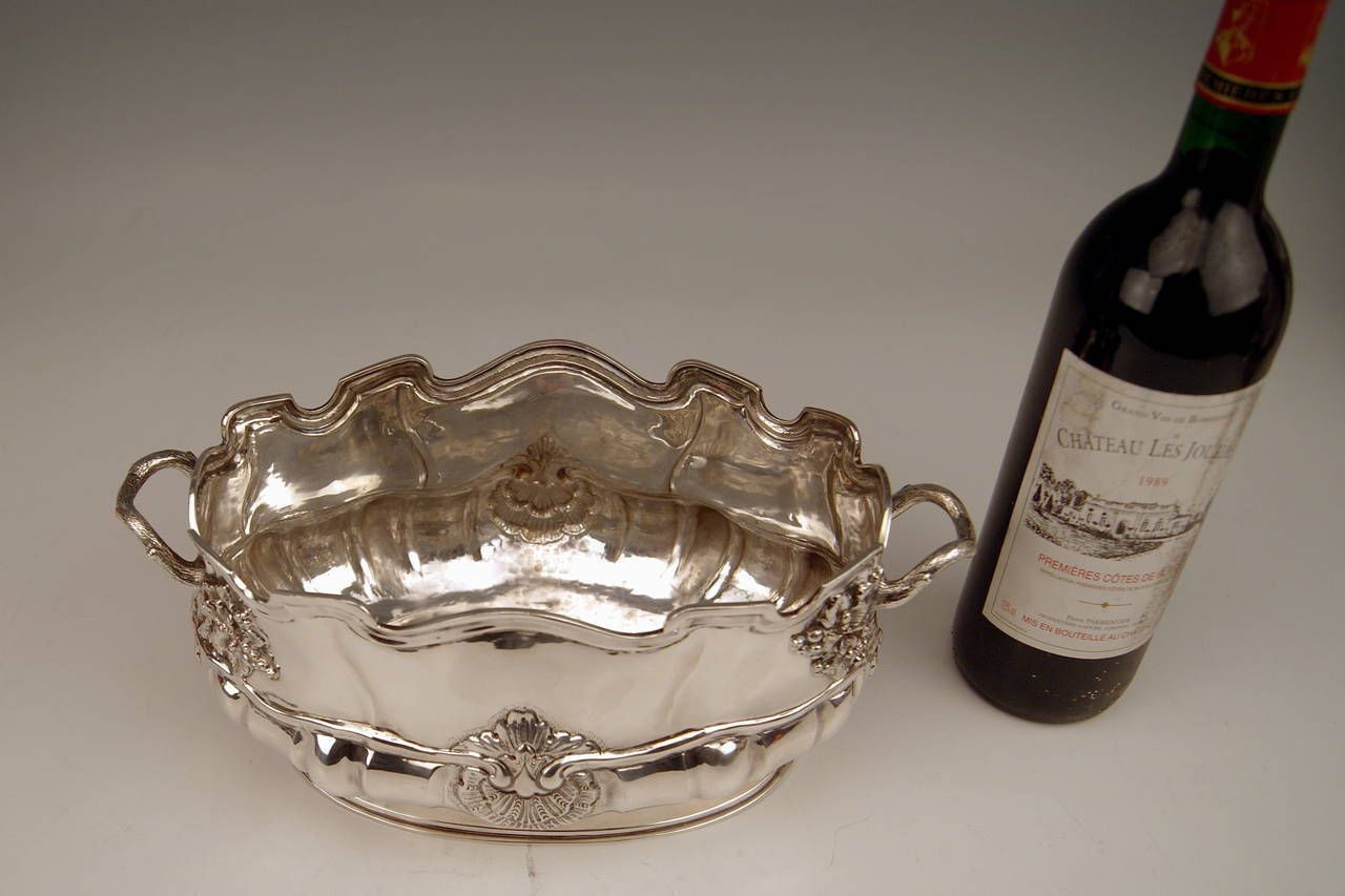 Silver Swiss Wine Cooler Bottle Holder Made In Geneva, Switzerland, Circa 1900 photo vinterior