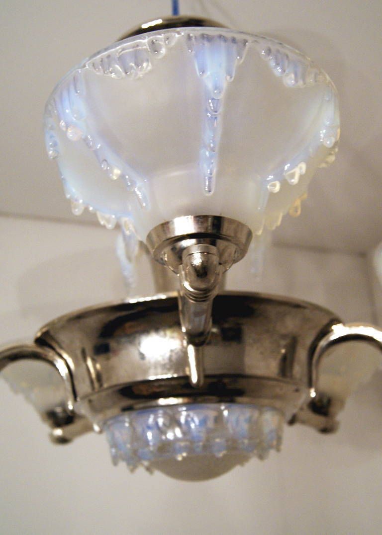 Elegant Art Deco French Chandelier White Frosted Glass France Made C. 1930 photo buy