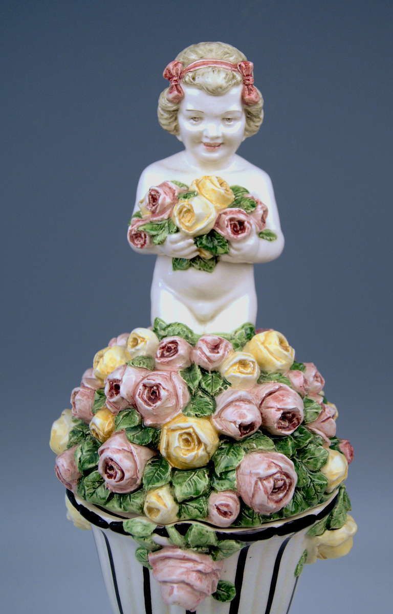 Carl Klimt Most Lovely Art Nouveau Cherub Figurine On Lid Of Bowl, Circa 1910 photo vinterior