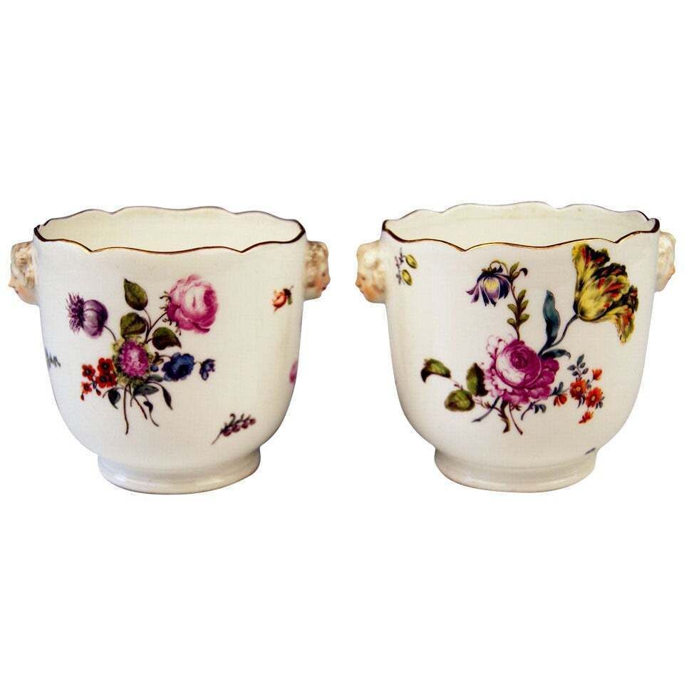 Meissen Pair Of Cachepots Planters Flower Blossoms Rococo Period C. 1750