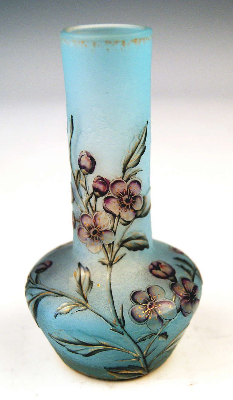 Daum Nancy Vase Flower Blossoms On Stems Art Nouveau France Lorraine C. 1900 photo vinterior