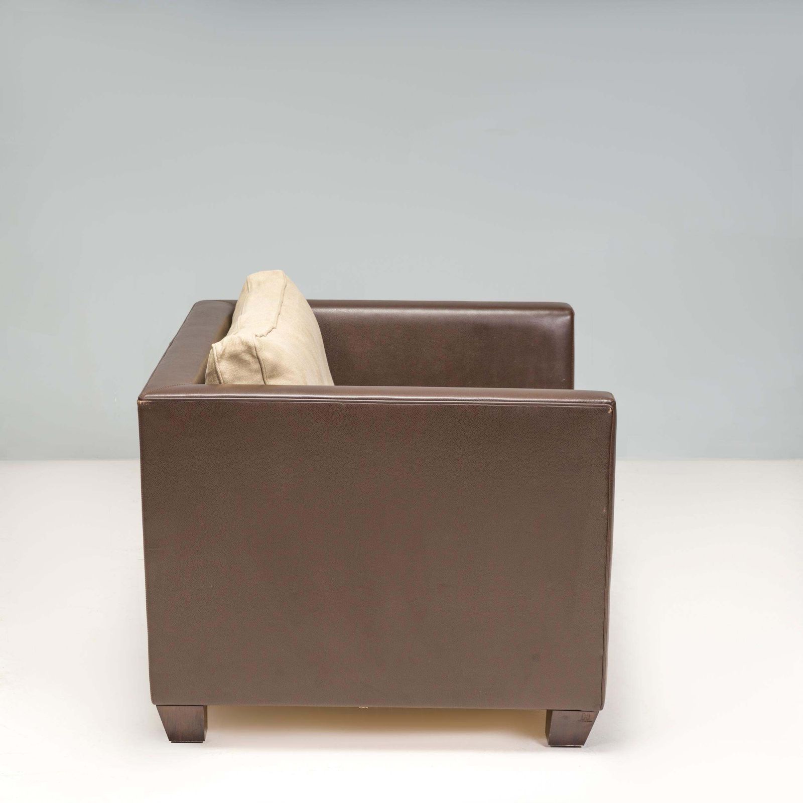 Philippe Hurel Brown Leather & Fabric Loveseat Sofa photo for sale