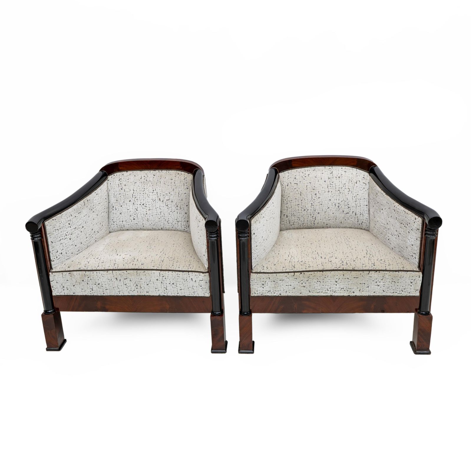 Furniture 19th Century Biedermeier Mahogany Feather Two Armchairs And Sofa Vienna 1840 photo