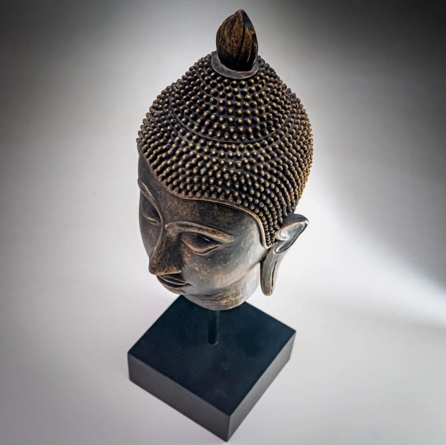 Decorative Buddha Head Stand Antique Resin Buddha Head On Stand 1960 photo furniture