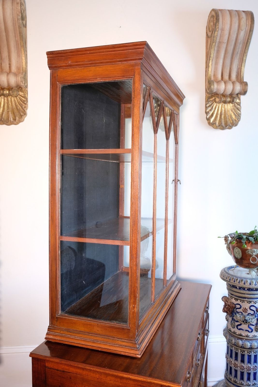 Mahogany Astral Glazed Wall Display Cupboard C 1910 photo furniture