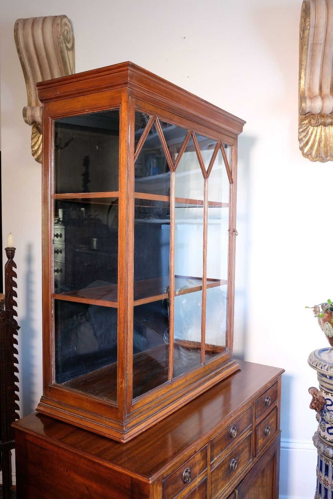 Mahogany Astral Glazed Wall Display Cupboard C 1910 photo for sale