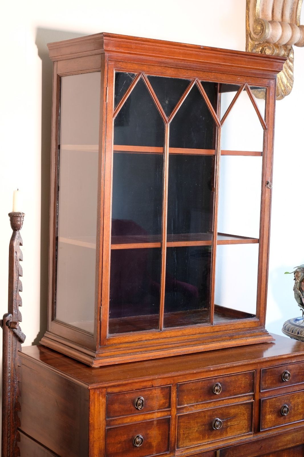 photo for sale Mahogany Astral Glazed Wall Display Cupboard C 1910