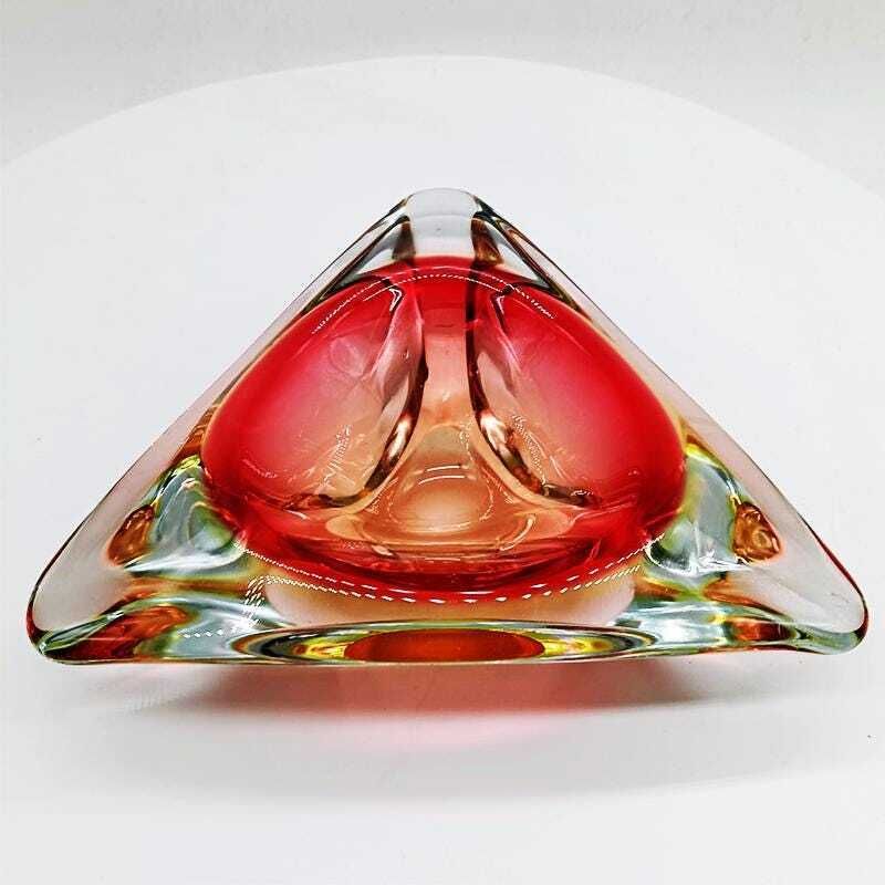 1960s Stunning Big Triangular Ashtray Or Catch All In Murano Glass. Made In Italy. photo furniture