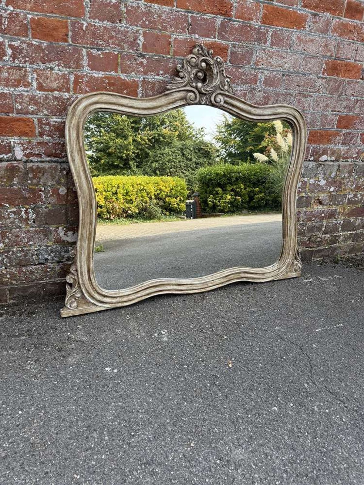 A Wonderful Large Antique French 19th Century Painted Shaped Overmantle Mirror. photo 650.0
