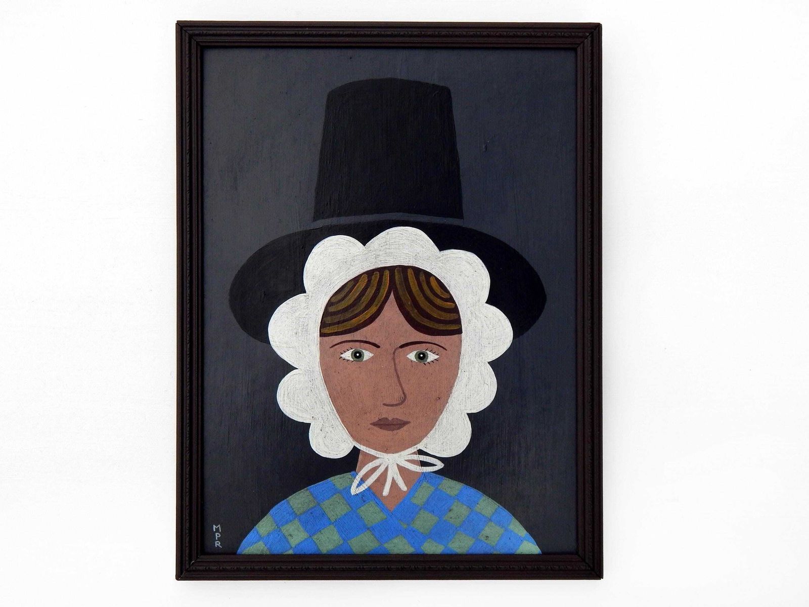 Original Naive Welsh Lady Painting : Folk Art Portrait In Antique Style Frame photo furniture