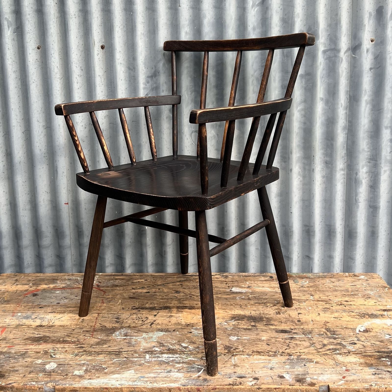 Primitive Windsor Stick Style Ebonised Arm Chair photo furniture